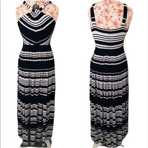 Calvin Klein Black & White Striped Halter Dress
